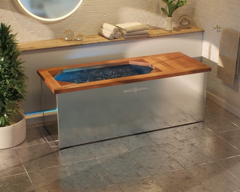 Stainless steel ice bath with wooden top